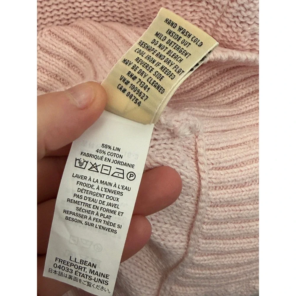 L.L.Bean Linen Cotton Blend Crew Neck Sweater Pink Size‎ Medium Coastal Preppy